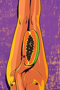 Vrouwenbenen met papaja | Humoristisch pop-artnaakt van Frank Daske | Foto & Design