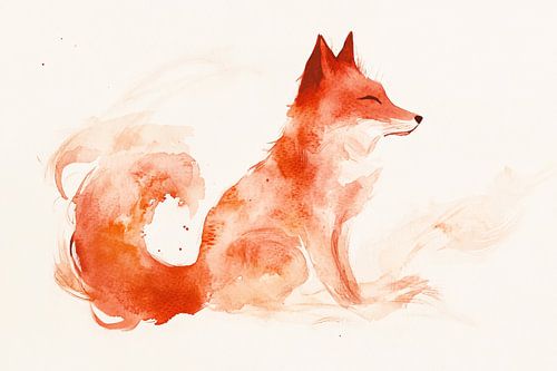Aquarel vos in minimalistische stijl