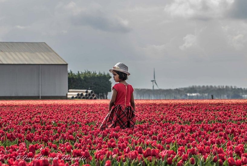 Tulipfield with model by Irma Huisman