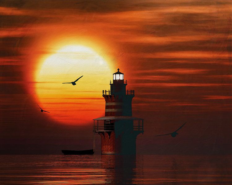 Newport Lighthouse with a sunset and Cumulus clouds by Jan Keteleer (JanKé): A Journey Beyond the Canvas
