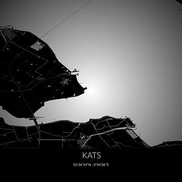 Zwart-witte landkaart van Kats, Zeeland. van Rezona