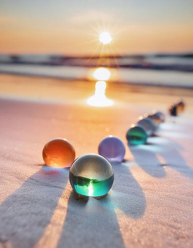 Stralende knikkers in de gloed van de zonsondergang