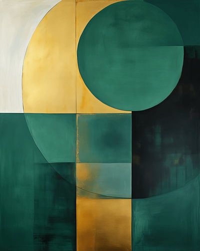 Modern en abstract in groen en goud.
