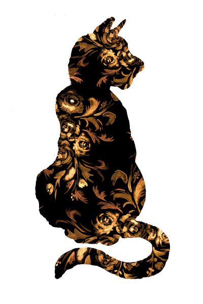 Chat noir et fleurs dorées par Sebastian Grafmann