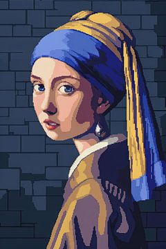 Het meisje met de parel - Pixel Art van Felix Brönnimann