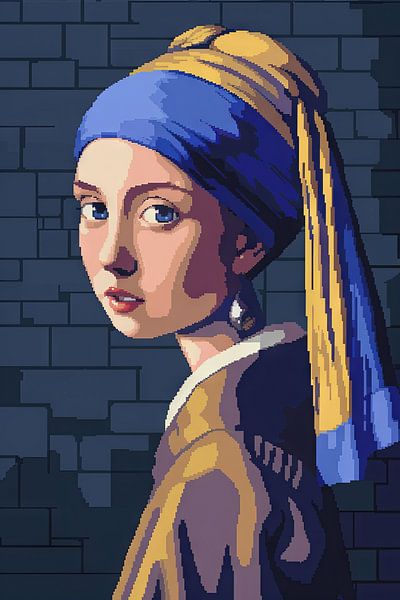 Het meisje met de parel - Pixel Art van Poster Art Shop