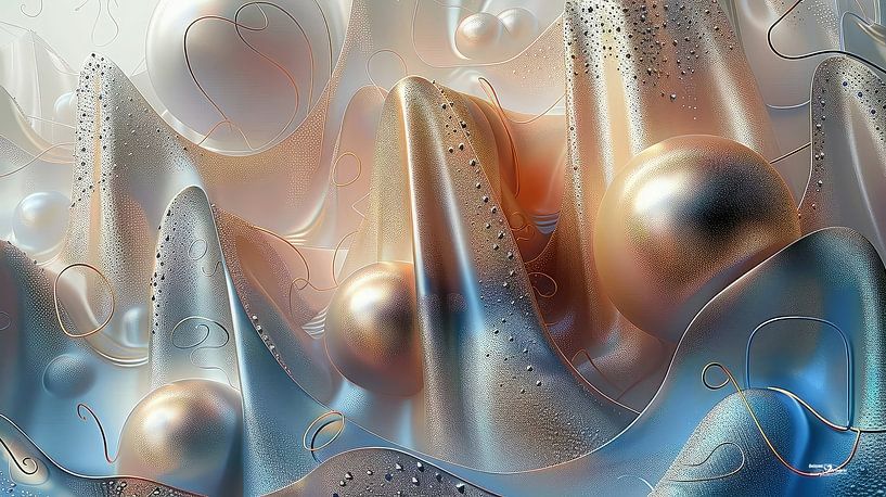 magische Formen in blau-gold-silber-rosa von Gelissen Artworks