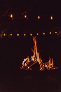 Stimmungsvolle Skulptur mit Holzfeuer in Feuerschale von Mayra Fotografie