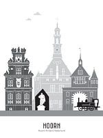 Skyline Illustration Stadt Hoorn schwarz-weiß-grau