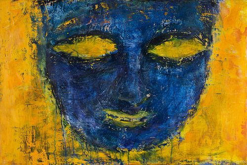 Abstract schilderij van gezicht in kleuren