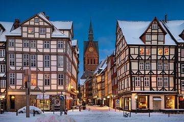 Marktkirche en oude binnenstad in Hannover, Duitsland van Michael Abid