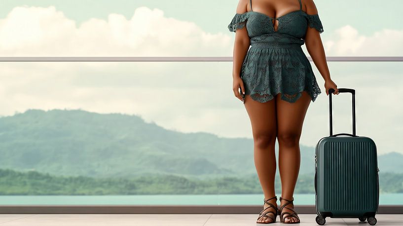 Touriste sur un balcon avec une valise par Frank Heinz