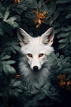 Portrait of a white fox in the forest by Digitale Schilderijen
