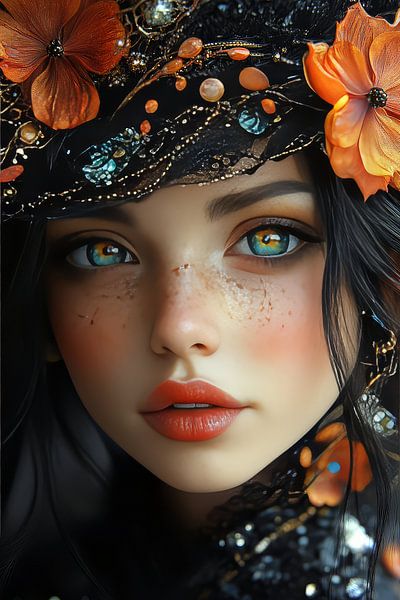 femme avec des fleurs par Egon Zitter