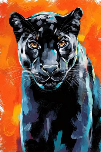 Zwarte panter kunst op oranje