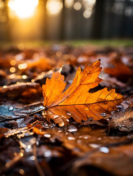 Herfstblad in de regen V1 van drdigitaldesign