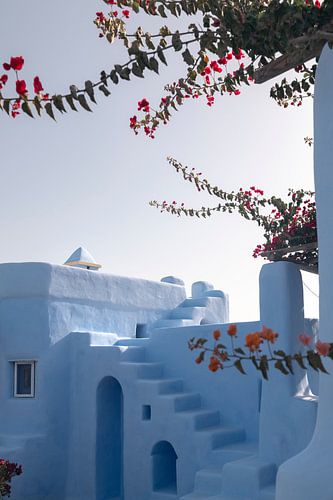Blauw huis met zachte vormen | reisfotografie print | Cycladen Griekenland