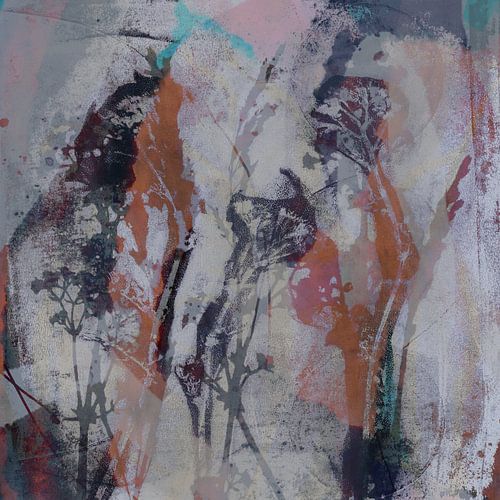 Abstract Retro Botanisch. Bloemen in terra, taupe, lila