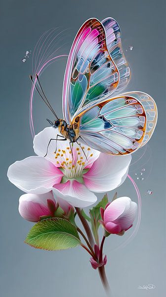 vlinder op bloem van Gelissen Artworks