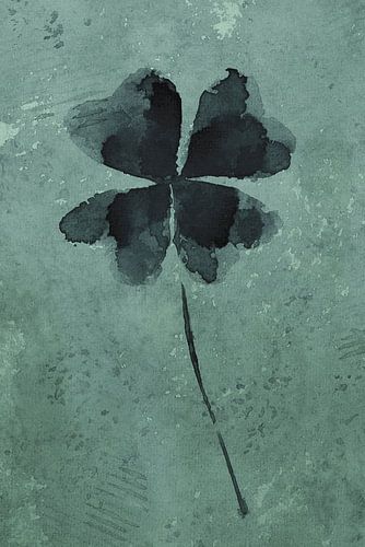 Stoer klavertje vier (aquarel schilderij bloemen en planten geluk groen vrolijk mooi klaverblad 4 )