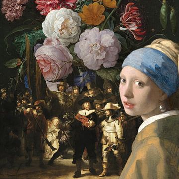 The Night Watch x Still Life with Flowers x Girl with the Pearl Earring
