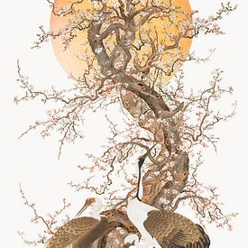 Cranes near Blossoming Cherry Tree by Marja van den Hurk