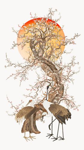 Cranes near Blossoming Cherry Tree sur Marja van den Hurk