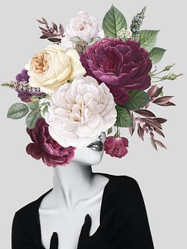 Floral Haircut - Grey Background van Marja van den Hurk