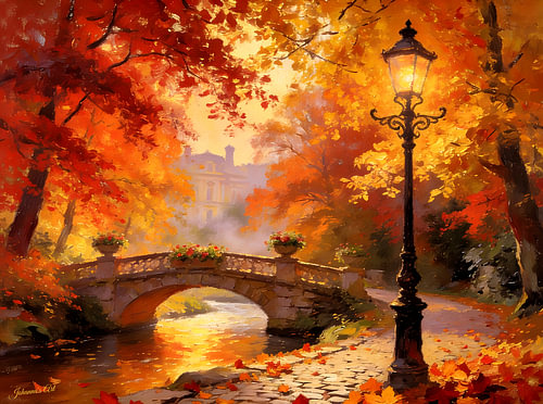 Romantisch landschap – De warme gloed van de herfst van Johannas Art Creations