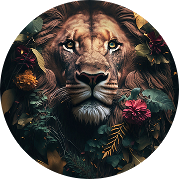 Portret van het gezicht van een leeuw in de jungle van Digitale Schilderijen