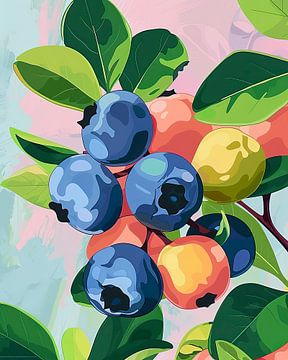 Soft Blue Summer Fruit by Vlindertuin Art