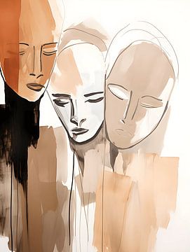 Abstracte kunst vrouw(en) gezicht(en) van Moody Mindscape
