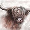 Peinture d'un Highlander écossais. Belle œuvre d'art rurale avec des tons gris doux et cha sur Emiel de Lange
