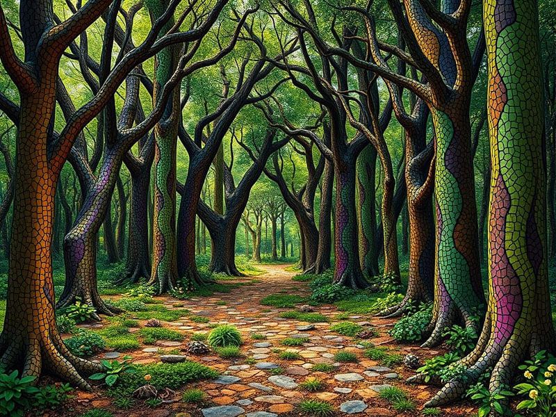 Un voyage mystique à travers les arbres vibrants et la lumière du soleil par Artistic