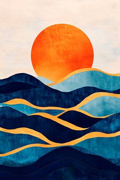 Evening sun over stylised waves by Poster Art Shop