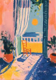 Gouache balcony with sea and Matisse colours by Niklas Maximilian