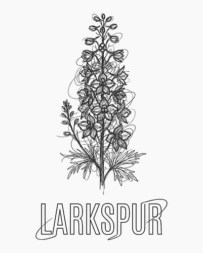 minimalistische poster met lijntekening van een ridderspoor - witte uitvoering