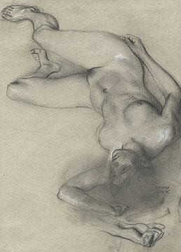 Franz von Stuck - Femme nue allongée sur le sol (1896) sur Peter Balan