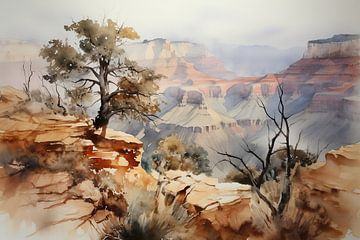 Aquarellen Landschap Grand Canyon van Uncoloredx12
