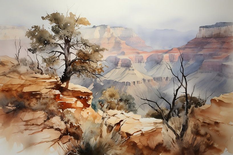 Watercolours Landscape Grand Canyon by NJ Midnight Studio