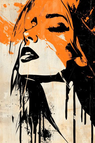 Kunstvolle Frauenporträt in Orange von Poster Art Shop