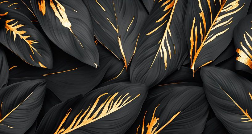 Schwarze Blätter mit Goldenem Rand von Mustafa Kurnaz