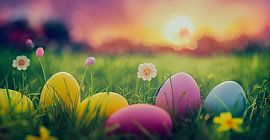 Paaseieren in het gras Panorama, Kunstillustratie 05