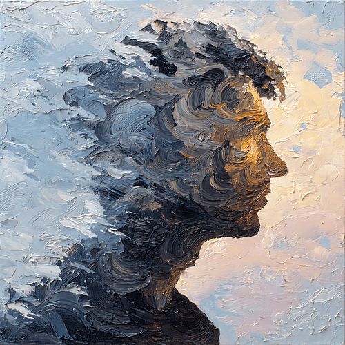 Silhouette « Tempête intérieure » – Portrait abstrait expressif à l'acrylique