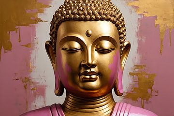 Moderner goldener Buddha mit rosa Hintergrund von De Muurdecoratie