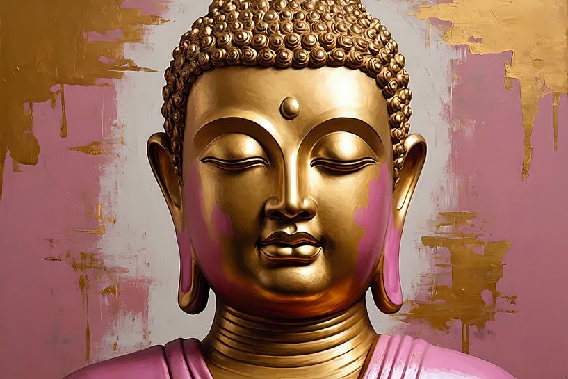 Moderne Gouden Boeddha met Roze Achtergrond van Art & Soul Creations