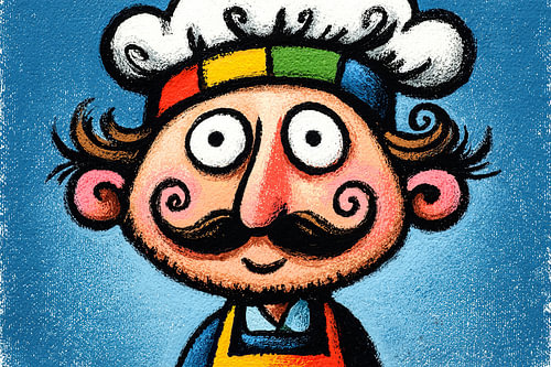 Un chef joyeux dans une cuisine joyeuse