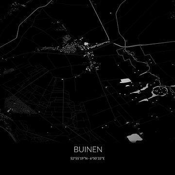 Schwarz-weiße Karte von Buinen, Drenthe. von Rezona