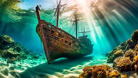 Verloren plaatsen schip onder water