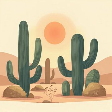 Woestijnzonsondergang met cactussen van Artistic